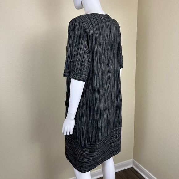 Lisa Bayne Women's Size S Black Stripe Woven Linen Shift Dress Lagenlook Artisan - Picture 11 of 12